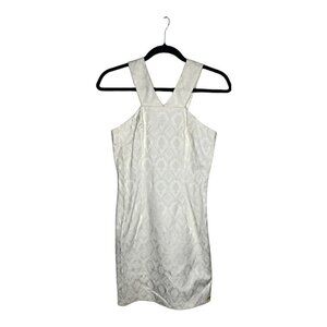 Guess Dress Size Small Cream Embroidered High Strap Mini Bodycon Dress Wedding